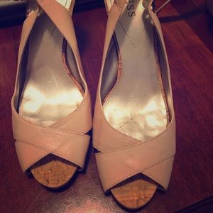 Guess brand, open toe 5 inch sling back heels